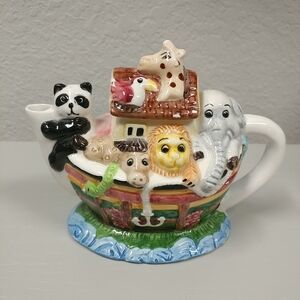 Vintage Noah's Ark Porcelain Tea Pot Figurine Hand Painted Collectible Boat